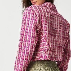 Free People Size Medium, Pink Plaid Cropped Blazer